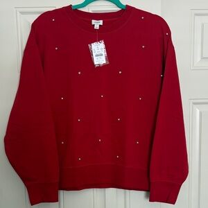 J. Crew Red Stud-Embellished Crewneck Sweatshirt